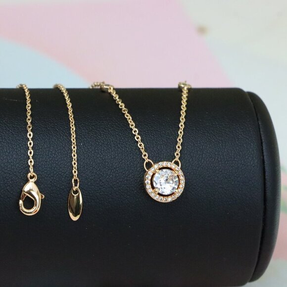 "Elegant Round Solitaire Rose Gold Necklace with Sparkling Halo, XPNL1897 - Picture 8 of 13